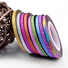 Load image into Gallery viewer, 10 Rolls Glitter Nail Art Striping Tape Line Sticker Tips Decorations 1MM/2MM/3MM DIY Self Adhesive 3d Decals Manicure Tools|striping tape line|tape linenail art striping tape