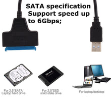 Load image into Gallery viewer, USB2.0 To SATA 22pin Cable Adapter Converter Lines HDD SSD Connect Cord Wire for 2.5in Hard Disk Drives for Solid Disk Hot Sale