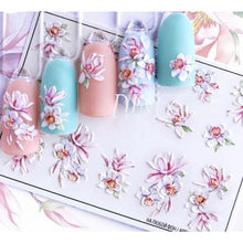 Load image into Gallery viewer, 1pc 3D Acrylic Engraved Nail Sticker Embossed White&Pink Color Flower Water Decals Empaistic Nail Water Slide Decals Z0342|Stickers & Decals|