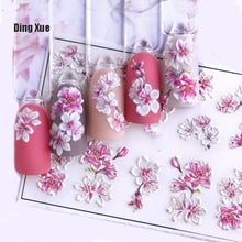 Load image into Gallery viewer, 1pc 3D Acrylic Engraved Nail Sticker Embossed White&amp;Pink Color Flower Water Decals Empaistic Nail Water Slide Decals Z0342|Stickers &amp; Decals|
