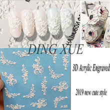 Load image into Gallery viewer, 1pc 3D Acrylic Engraved Nail Sticker Embossed White&amp;Pink Color Flower Water Decals Empaistic Nail Water Slide Decals Z0342|Stickers &amp; Decals|
