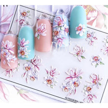 Load image into Gallery viewer, 1pc 3D Acrylic Engraved Nail Sticker Embossed White&amp;Pink Color Flower Water Decals Empaistic Nail Water Slide Decals Z0342|Stickers &amp; Decals|
